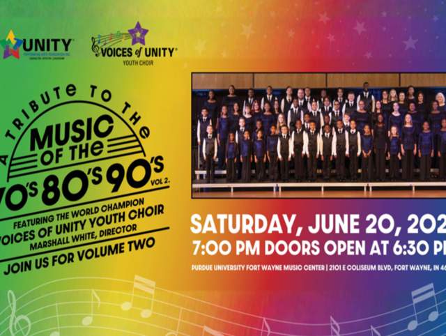 Live music performance, celebrating the music of the 70's, 80's, and 90's, and featuring the World Champion Voices of Unity Youth Choir.