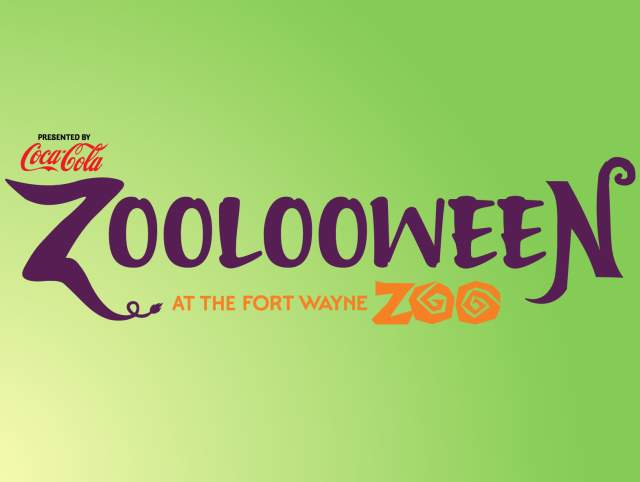 Promotional images for Zoolooween at the Fort Wayne Zoo. A logo, a child in a pirate costume, and a child in a dinosaur costume.
