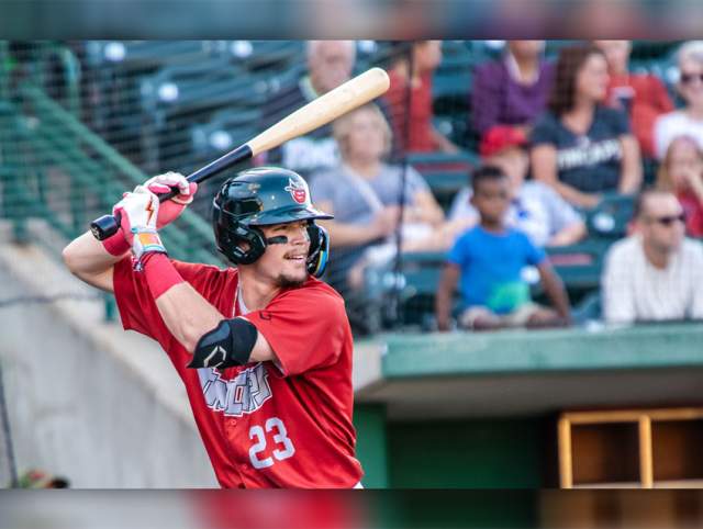 TinCaps player posing at bat at Parkview Field