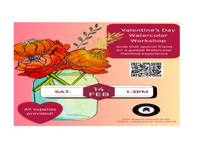 Valentine's Day Watercolor Workshop at Fort Wayne School of Art
