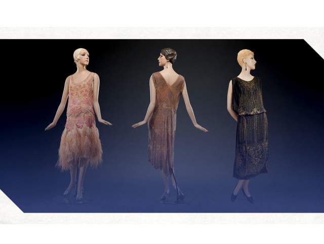 Image of ladies in dresses in promotion for The Fashion of Art Deco: Lifestyle in the Jazz Age.