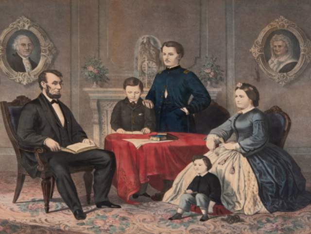 Photo of Abraham Lincoln's family in their home. The Lincolns at Home exhibit runs through 12/31/2026 at the Allen County Public Library Rolland Center for Lincoln Research in Fort Wayne, Indiana.