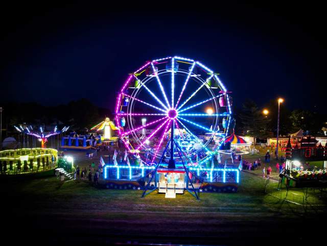 Festival rides and Ferris wheel