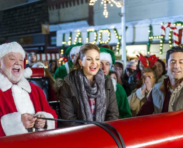 Santa and neighbors on santa's sleigh