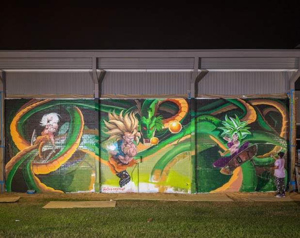 a mural depicting characters from Dragon Ball Z