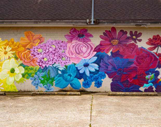 a mural showing flowers of every color and kind