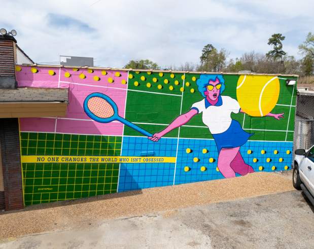 a mural of tennis player, Billie Jean King