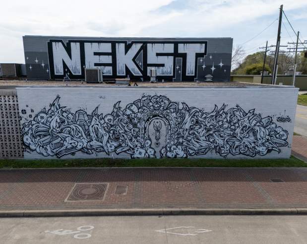 a black and white mural