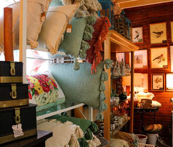 Displays of home decor at the Bloomington Antique Mall