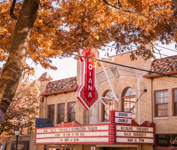 Exterior of the Buskirk-Chumley Theater during the fall season