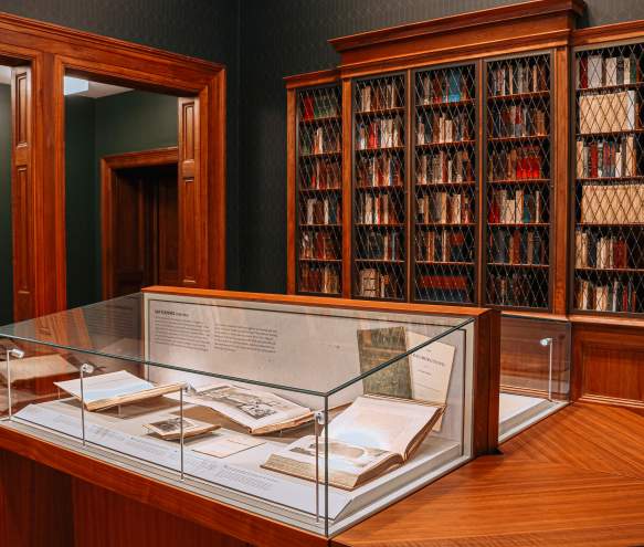 Displays of cultural artifacts at Lilly Library