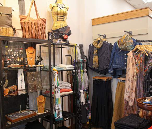 Displays of clothing, jewelry, and accessories at Mirth