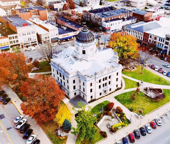 Aerial shot of The Square during fall