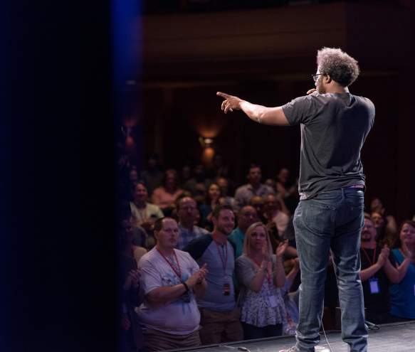 Man performing stand-up at the Limestone Comedy Festival