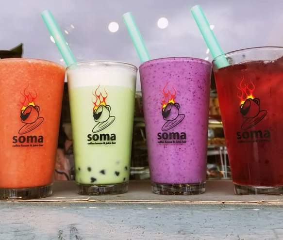 Smoothies, juices, and milk teas from Soma Coffeehouse & Juice Bar In Bloomington, IN