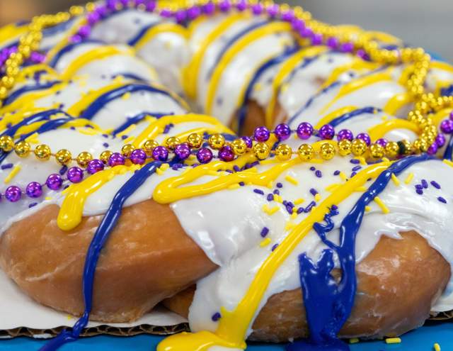 King Cakes with mardi gras beads