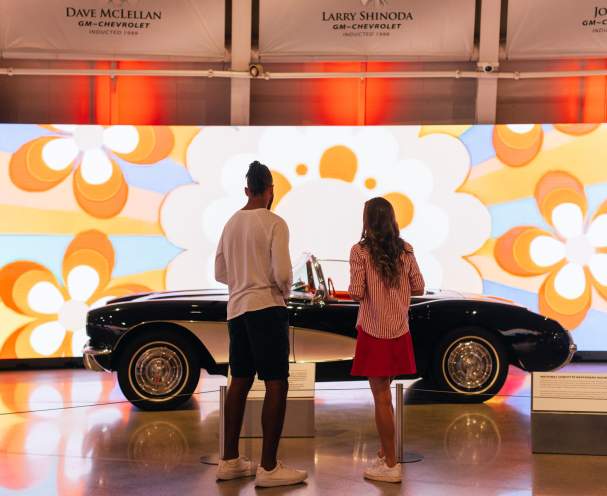 Patrons viewing Corvette in Museum