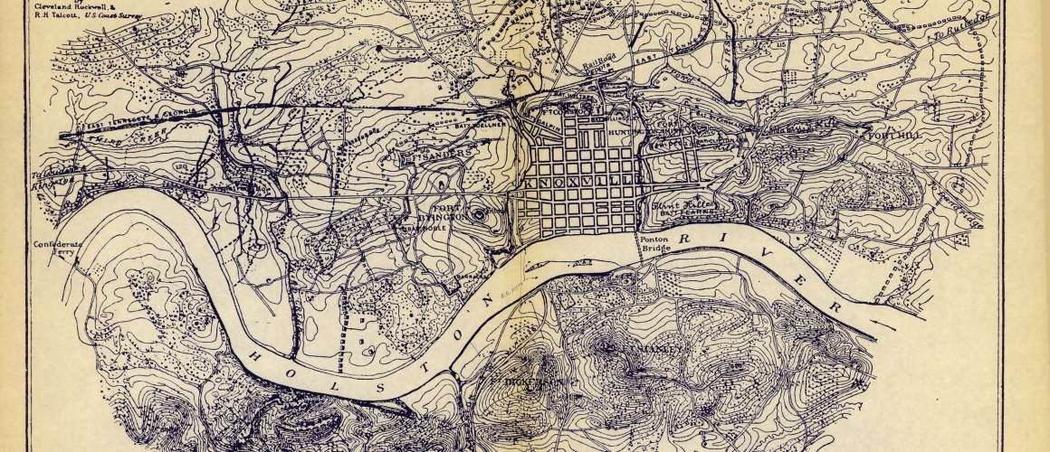 Map of the approaches and defences of Knoxville, Tenn., showing the positions occupied by the United States & Confederate forces during the siege.