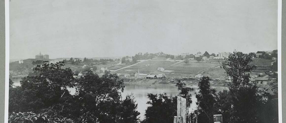 Photograph shows view of Knoxville from slope of Fort Dickerson, 1864.