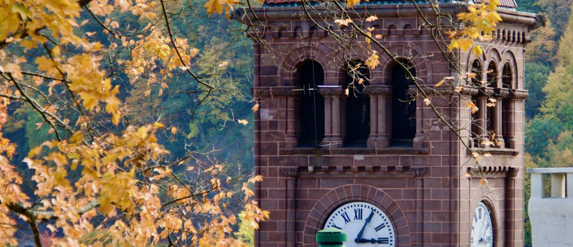 The clocktower in Jim Thorpe is located in the heart of downtown.