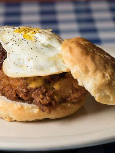 The Midnight Rider Biscuit is just one item from the brunch menu at H&H Soul Food in Macon.