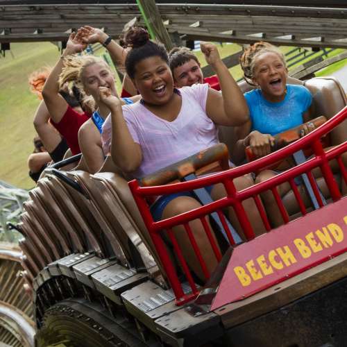 Happy riders on the Kentucky Rumbler at Beech Bend in Bowling Green
