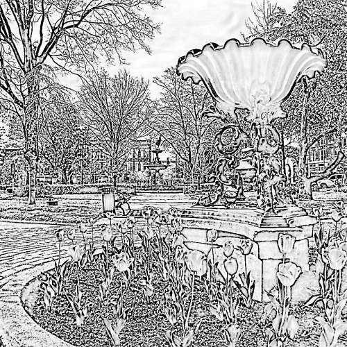 Fountain Square Park Coloring Page