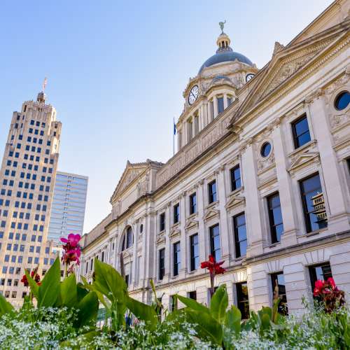 Lincoln Tower and Allen County Courthouse in the Spring