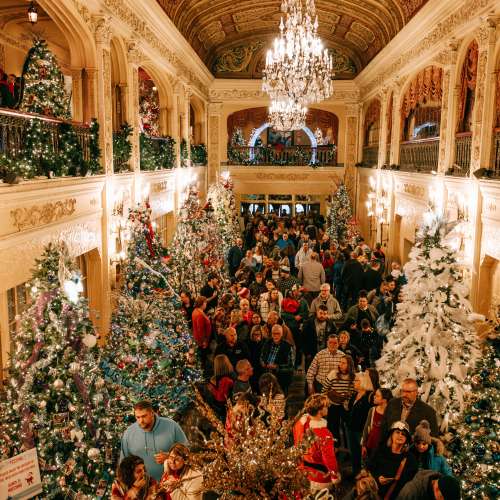The grand lobby of the Embassy Theatre during the Festival of Trees in  Fort Wayne, Indiana