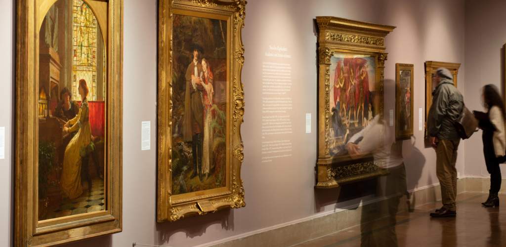 Visitor looking at a piece of Art at City Art Gallery