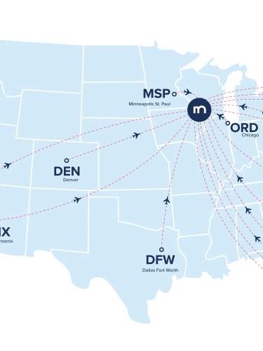 Map of direct flights to Madison