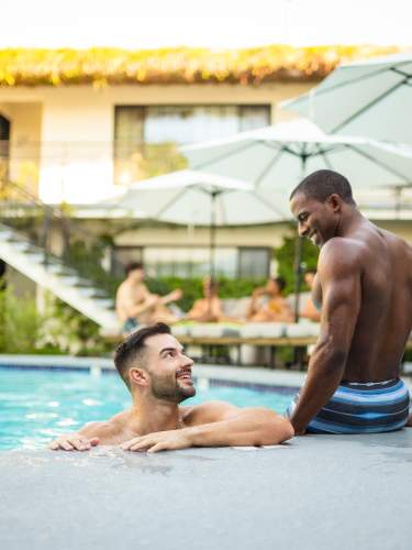 couple at desconso gay resort in palm springs