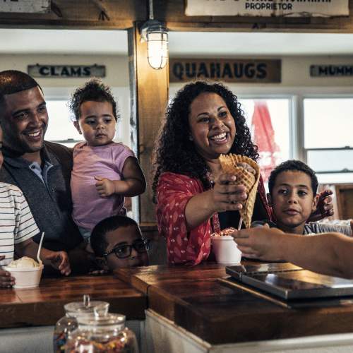 Family Ordering From Monahan’s Clam Shack In Rhode Island