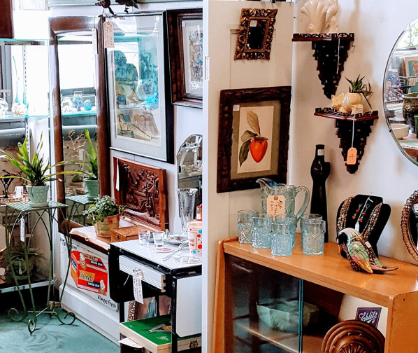 knickknack display at Clocktower Antiques