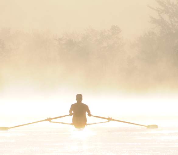 rower rowing in the fog