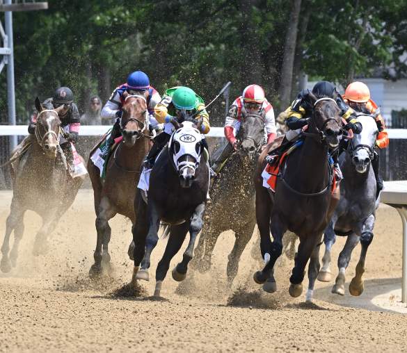 horses running on dirt track