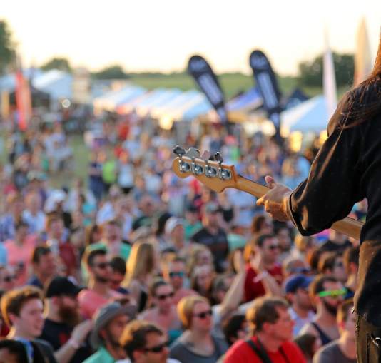 Musician facing a festival concert crowd