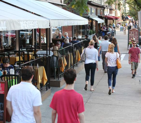 people walking around downtown saratoga