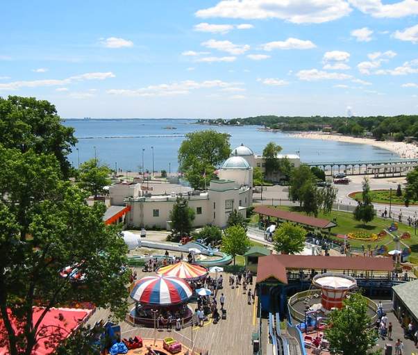 Rye Playland Park beach boardwalk