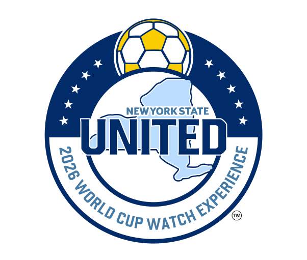 The logo of the NY State Watch Experience with a soccer ball and outline of the state.