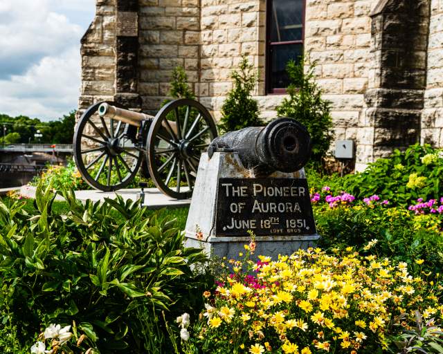 The "Pioneer" cannon outside Grand Army of the Republic Military Museum in downtown Aurora, Illinois.