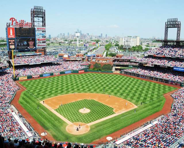 Aerial view a crowd in the stands of Citizens Bank Ballpark in Philadelphia, PA