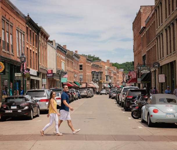 Couple walking on Galena's Historic Main Street