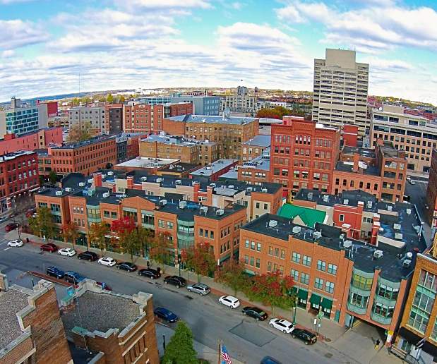 Bird's Eye View of Downtown Syracuse and Brick Buidlings