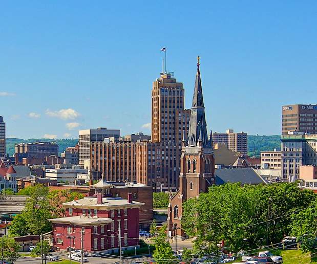Day Shot of Syracuse City Skyline Featuring Historic Buildings in Background