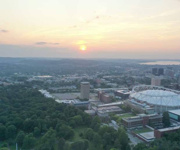 Syracuse Skyline from Thornden Park during sunrise