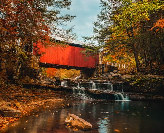 Packsaddle Bridge features stunning fall foliage views in the Laurel Highlands.