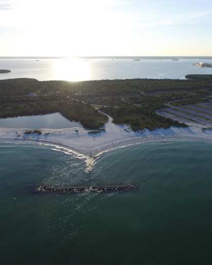Aerials of Honeymoon Island State Park in Pinellas County on the central Gulf coast.