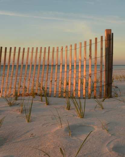 a group of wooden planks strung together to form a fence in the sand at johnson beach