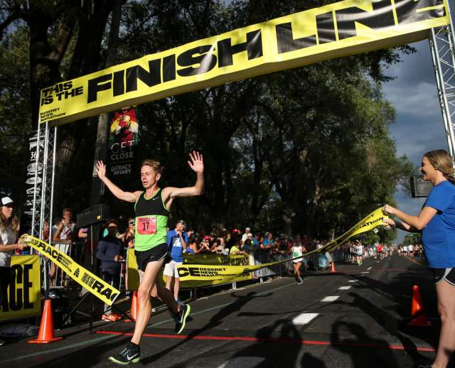 Jonathan Kotter places first in the Deseret News Marathon. Photo by Spenser Heaps, Deseret News